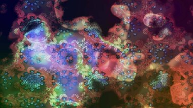 Renkli grunge, soyut arkaplanı colokahverengi çiçeklerle süslüyor. Parmak izi, kumaş, duvar kâğıdı, tekstil için raster dokusu. Nakış desenli çiçek deseni..