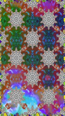 Çiçek buketleriyle klasik tarzda kusursuz desenler. Raster illüstrasyonu. Gri ve kahverengi renklerde.