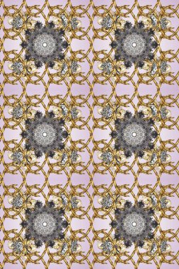 Traditional orient ornament. Classic vintage background. Raster illustration. Seamless pattern on neutral, gray and beige colors with golden elements. Seamless classic raster golden pattern.