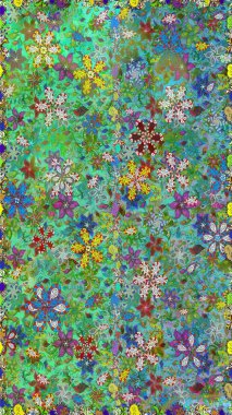 Parlak renkli çiçekleri ve yeşil ve mavi renklerde yaprakları olan şaşırtıcı, pürüzsüz çiçek deseni. Halk tarzı. Modern çiçek arkaplanı. Moda baskıları için zarif bir şablon.