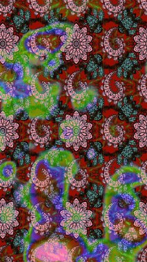 Ağaç dallı bahar çiçekleri ile desen, yeşil ve kahverengi renkler ile çiçek silueti. Raster deseni.