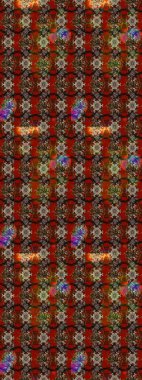 Raster illustration. Floral background. Flowers wallpaper. In cute textile style on brown and red colors. Colorful sketch pattern.
