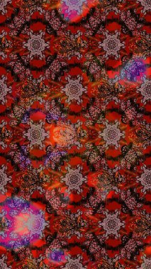 Raster illüstrasyonu. Düz Çiçek Elementleri Tasarımı. Renkli Bahar Teması eskiz kalıbı. Kahverengi ve kırmızı renkte çiçekler. Çiçekli çiçek deseni, suluboya..