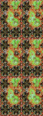 Kahverengi ve yeşil renklerdeki altın desenli altın elementler. Raster geleneksel oryantasyon süsü. Kusursuz klasik altın desen.