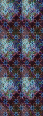 Hediye ambalaj kağıdı, tebrik kartları, posterler ve pankart tasarımı. Raster düz çiçek çizim deseni. Mavi ve kahverengi renkte çiçekler.