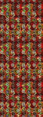 Raster illüstrasyonu. Kahverengi ve kırmızı renklerde bahar çiçekleri. Patlayan çiçekler soyut olarak yerleştirilmiş. Raster deseni.