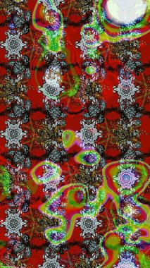 Çiçek ve yapraklı karalama şeklinde Raster çiçek deseni. Raster illüstrasyonu. Kibar, bahar çiçekleri kırmızı ve kahverengi renklerde.