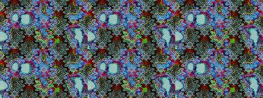 Mavi ve yeşil renkli çiçekler. Raster illüstrasyonunda çiçek deseni çizimi.