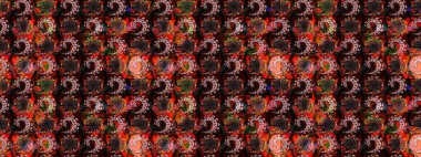 Colorful ornamental border. Floral wallpaper. Sketch pattern. On black and brown colors. Indian ornament. Raster illustration.