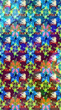 Raster illüstrasyonu. Şirin çiçek elementleri. Robot resim. Mavi ve yeşil renkte çiçekler.