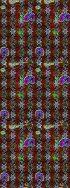 Raster deseni. Bahar çiçekleri dallı desen, kırmızı ve kahverengi renkler çiçekli siluet.