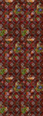 Düz Çiçek Elementleri Tasarımı. Renkli Bahar Teması eskiz kalıbı. Raster illüstrasyonu. Kahverengi ve kırmızı renkte çiçekler. Çiçekli çiçek deseni, suluboya..