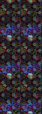 Siyah ve mavi renkte çiçekler. Raster illüstrasyonunda çiçek deseni çizimi.