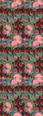 Raster illüstrasyonu. Pembe ve yeşil renkli pembe ve yeşil papatya deseni. Pembe ve yeşil renklerde.