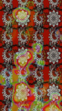 Patlayan çiçekler soyut olarak yerleştirilmiş. Raster deseni. Raster illüstrasyonu. Nazikçe, bahar çiçekleri kahverengi ve gri renklerde.