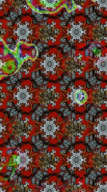 Parlak çiçekli kırmızı ve kahverengi renkler üzerine soyut çizim deseni. Küçük çiçekte hoş bir çiçek deseni var. Çiçek elementli zarif raster dokusu..