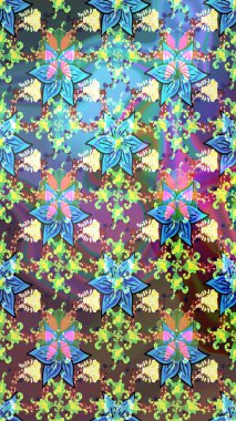 Düz Çiçek Elementleri Tasarımı. Kusursuz Renksiz Bahar Temalı Kusursuz Arkaplan. Sevimli çiçek raster deseni. Mavi ve kahverengi renkte çiçekler.