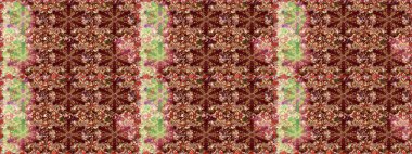 Tekstil için suluboya eskiz deseni. El çizimi çiçek çizimi deseni (fayans). Şirin çiçekleri, desenleri, kahverengi ve kırmızı renkleri olan renkli çizim deseni.