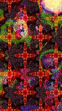 Gentle, spring floral on black and brown colors. Raster floral pattern in doodle style with flowers and leaves. Raster illustration.