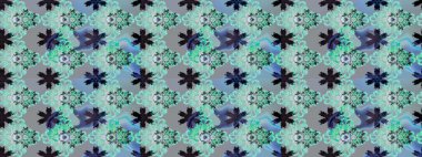 Çiçek desenli çizim. Raster illüstrasyonu. Mavi ve gri renkte çiçekler. Asya tekstil tarzında. Raster illüstrasyonu.