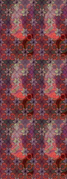 Kahverengi ve mor renkli çiçekler. Renkli Bahar Temalı Kusursuz Arkaplan. Düz Çiçek Elementleri Tasarımı. Çiçekli, suluboya desenli kusursuz çiçek deseni. Raster illüstrasyonu.