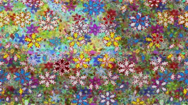 Renkli unsurlarla hareketli arka plan görüntüleri. Çiçekler. Eski model. Bayrak tarzı. Video kaydı. Şablon. Döngü. Kusursuz..