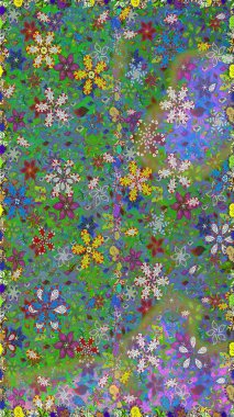 Düz Çiçek Elementleri Tasarımı. Renkli Yaz Temalı Kusursuz Arkaplan. Çiçekli kusursuz retro desen. Yeşil renkte çiçekler.