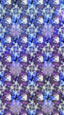 Kusursuz dekoratif arka plan, çiçek mandala. Raster illüstrasyonu. Mavi ve mor renklerde. Çiçek..