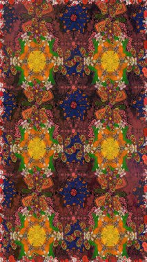 Kahverengi ve turuncu renklerde. Soyut çiçek desensiz arkaplan. Küçük çiçekteki sevimli çiçek deseni. Raster illüstrasyonu. Raster deseni.