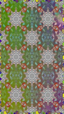 Yeşil ve gri renklerde. Çiçekli güzel suluboya desen. Raster illüstrasyonu.