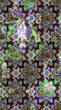 Yapraklı çiçekler ve kır renkli papatya çiçekleri. Raster - stok. Taslak arkaplan deseni.