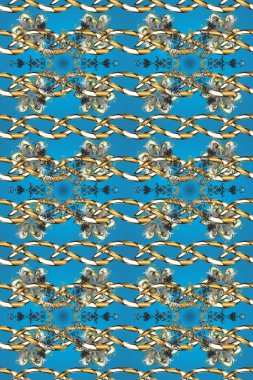 Raster illüstrasyonu. Kusursuz soyut bir arkaplan. Oriental raster klasik mavi, kahverengi, bej ve altın desenli.