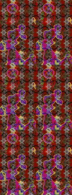 Çiçek süslemeli çizim deseni. Raster illüstrasyonu. Kahverengi ve kırmızı renkte çiçekler.