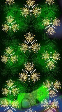 Raster illüstrasyonunda kusursuz çiçek deseni. Yeşil ve mavi renkte çiçekler.