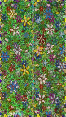 Karalama çiçekleri kusursuz desen. Yeşil ve kahverengi el çizimi desen. Sanat, esinlenerek ve kahverengiye benzer çiçekler bırakır. Raster deseni.