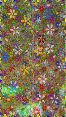 Küçük çiçekteki sevimli çiçek deseni. Kahverengi ve yeşil renkli çiçekler. Raster illüstrasyonu.