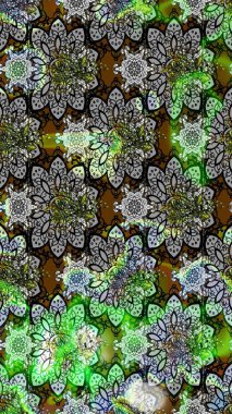 Cute flower raster pattern. Colour Spring Theme sketch pattern Background. Flat Flower Elements Design. Flowers on gray and green colors.
