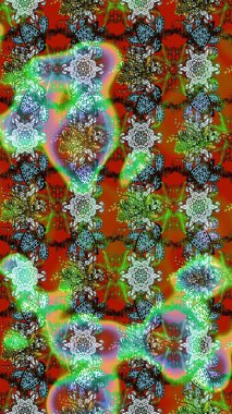 Soyut etnik raster çizim kalıbı. Yeşil ve kahverengi renkli vadi çiçekleri. Çiçekler..