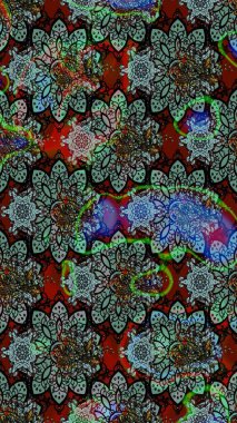 Yeşil ve siyah renkli çiçekler. Düz Çiçek Elementleri Tasarımı. Raster illüstrasyonundaki çiçek desenli çizim. Renkli Bahar Teması çizim şablonu.