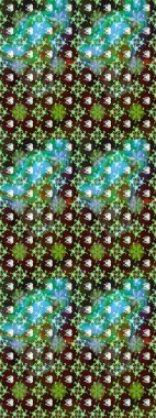 Raster - stok. Eskiz arkaplan modeli. Yapraklı çiçekler ve papatya çiçekleri kahverengi ve yeşil renklerde.