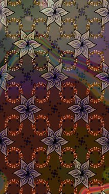 Flat Flower Elements Design. Raster illustration. Colour Spring Theme seamless pattern Background. Seamless flowers pattern. Flowers on brown and gray colors. In asian textile style.