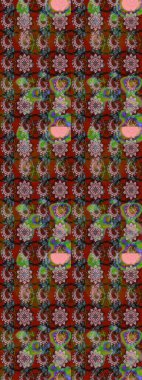 Raster pattern. Raster illustration. Gentle, spring floral on brown and red colors. Exploding flowers abstractly placed.