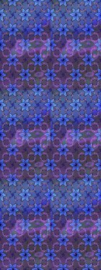 Suluboya tarzında mavi ve mor renkler üzerine. Raster illüstrasyonu. Küçük çiçekli bahar deseni çiz.