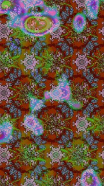 Dallı bahar çiçekleri ile desen, kahverengi ve çiçek silueti ile yeşil renkler. Raster deseni.