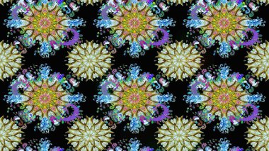 Raster illüstrasyonu. Siyah ve nötr renklerde siyah ve nötr papatyalar deseni. Siyah ve nötr renklerde.