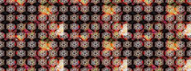 Raster illüstrasyonu. Moda arka planında parlak buketler. Sevimli, pürüzsüz desenli, küçük çiçekli, klasik tarzda. Kumaş, duvar kâğıdı ve kağıda yazdırmak için gelişen arkaplan.