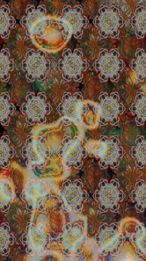 Raster deseni. Bahar çiçekleri dallı desen, kahverengi ve gri renkler çiçekli siluet.