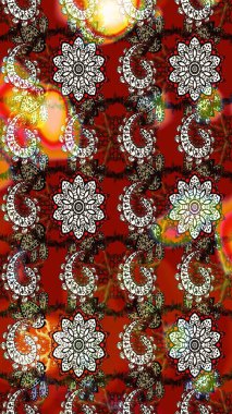 Raster illüstrasyonu. Çiçekli çiçek deseni, suluboya. Renkli Bahar Teması eskiz kalıbı. Kırmızı ve kahverengi renkte çiçekler. Düz Çiçek Elementleri Tasarımı.