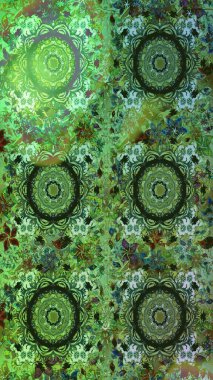 Raster illüstrasyonu. Anti-stres için soyut örnek sayfası. Yeşil ve gri renklerde.