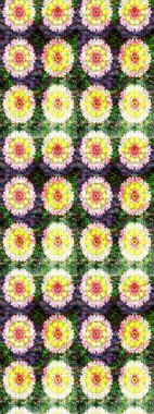 Nazik, narin çiçek arkaplanı. Çiçekli karalama şeklinde Raster çiçek deseni. Yeşil ve sarı renkte çiçekler.